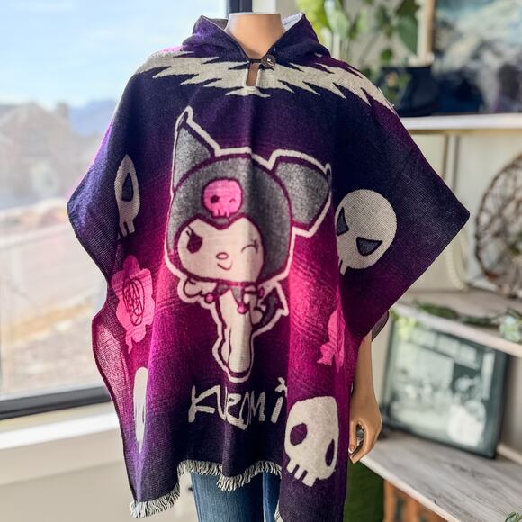 Kuromi Wool Hooded Pullover Poncho, Perfect Gift, Winter Cozy, One Size Fits All - Picture 8 of 10